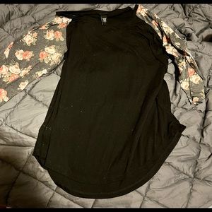 Baseball Tee with Floral Sleeves - 2X